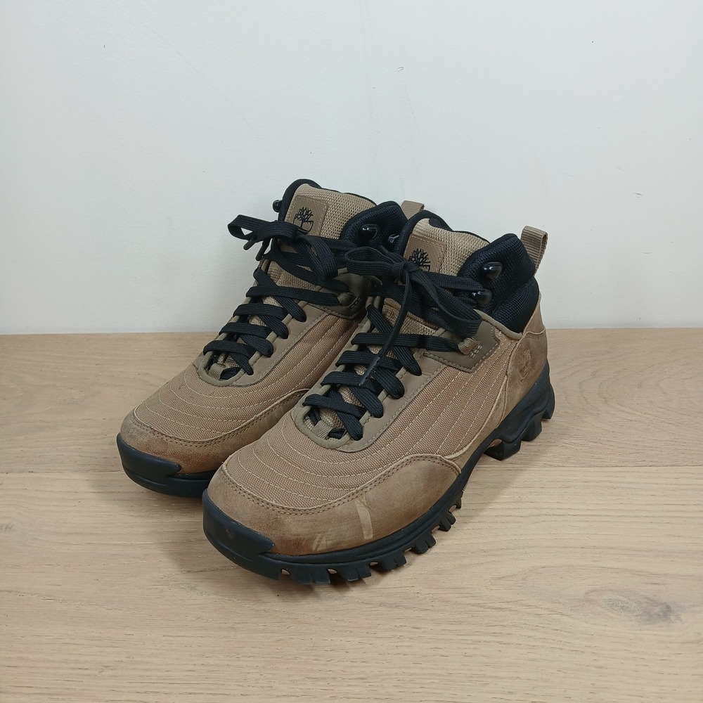 Timberland White Ledge Hiking Boots Mens 7.5 Brown Leather Textile Mid Lug Sole